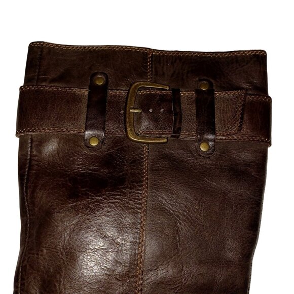 B.O.C. Brown Leather Buckle Zip Chunky Block Wedge Heel Boots Womens Size 9 - Picture 6 of 15